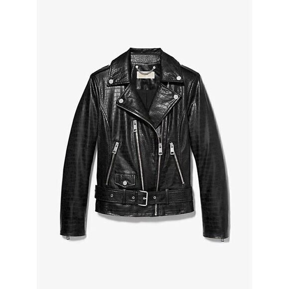 MICHAEL KORS Faux Crocodile Moto Jacket XL - Picture 1 of 13